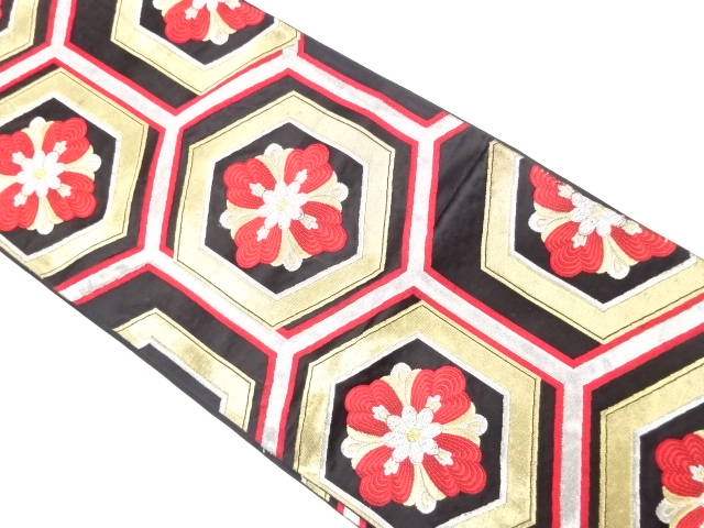 JAPANESE KIMONO / ANTIQUE FUKURO OBI / WOVEN KIKKO & FLOWER